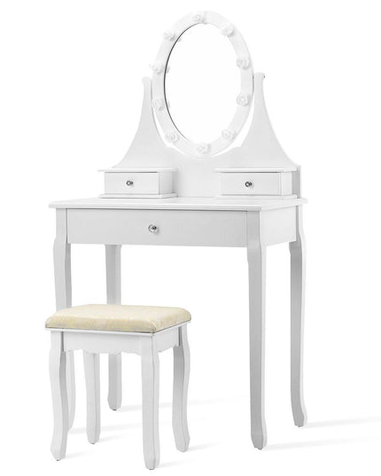 Vanity Set with Lighted Mirror, Makeup Table with 10 Rose Light - Giantexus