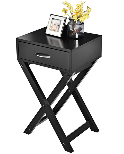 Giantex Nightstand with Drawer X-Shaped Design Sofa Side Table