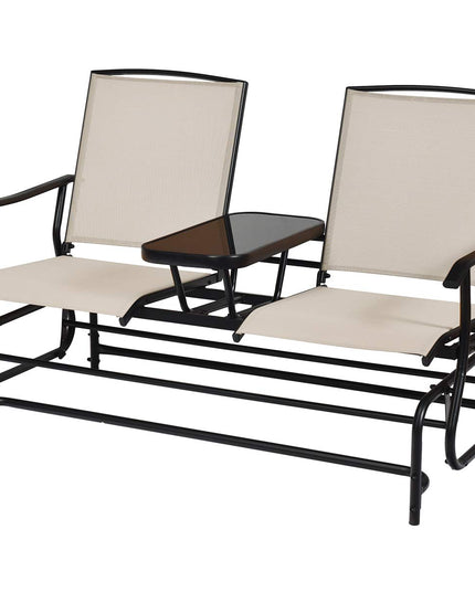 Giantex 2 Person Outdoor Double Glider Chair, Mesh Fabric Rocking Chair w/Center Tempered Glass Table