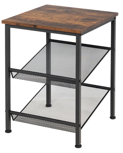 Giantex Stable Metal Frame Easy Assembly Accent Wood Look Printer Table Bedroom Nightstand(1,Black&Rustic Brown)
