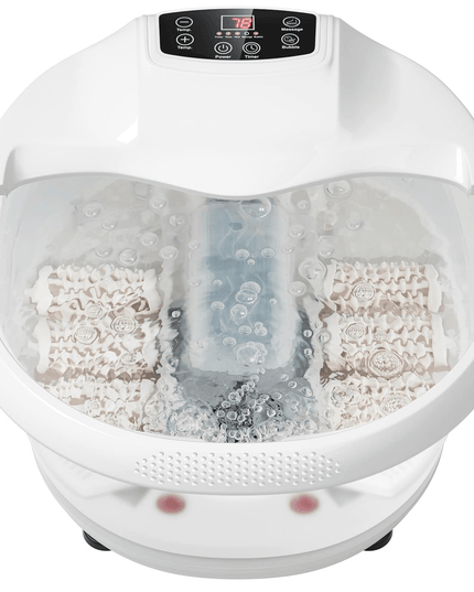 Giantex Foot Spa Bath Massager with Heat Bubbles, 6 Motorized Massage Rollers, Fast Heating, Red Light, Adjustable Temperature & Time (Blue/White) - Giantexus