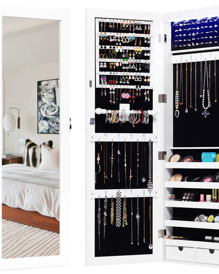 Wall Door Mount Jewelry Armoire Cabinet with 15 LED Lights - Giantex