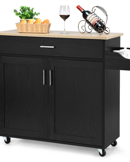 Giantex Kitchen Island, Rolling Kitchen Cart with Spice and Towel Rack, Large Drawer & 2-Door Storage Cabinet