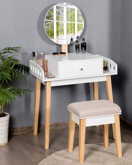 Giantex Vanity Table Set with Height Adjustable Round Mirror
