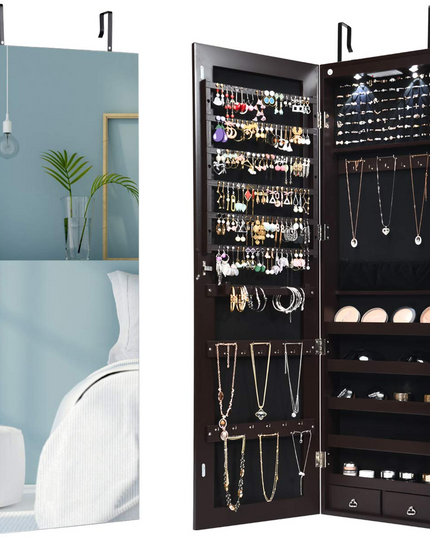 Wall Door Jewelry Armoire Cabinet with Full-Length Mirror