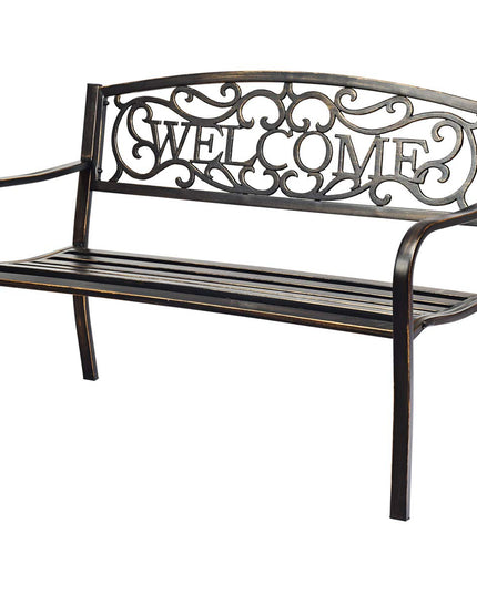 Giantex Garden Bench, Antique Metal Outside Bench w/Warm Welcome Pattern
