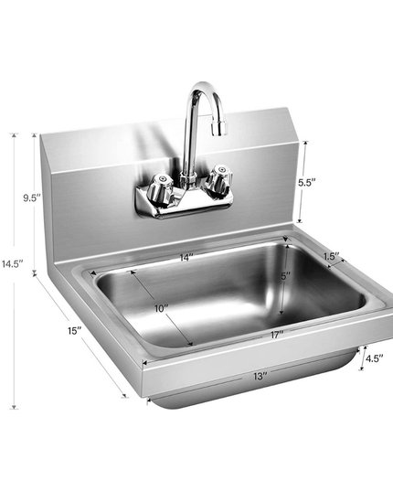 Giantex Stainless Steel Hand Washing Sink, 17" x 15" - Giantexus