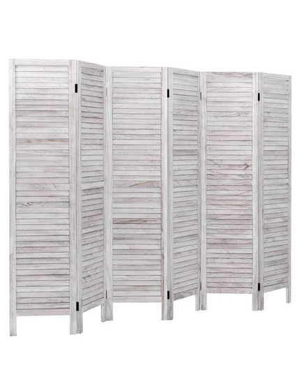 6 Panel Wood Room Divider, 5.6 Ft Tall Oriental Folding Freestanding Partition Privicy Room Dividers Screen for Home (White) - Giantexus