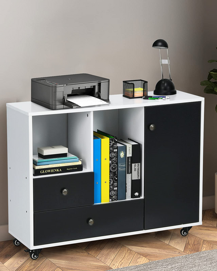 Giantex Lateral File Cabinet 2 Drawer Printer Stand, Rolling Storage Office Cabinet with Lockable Wheels