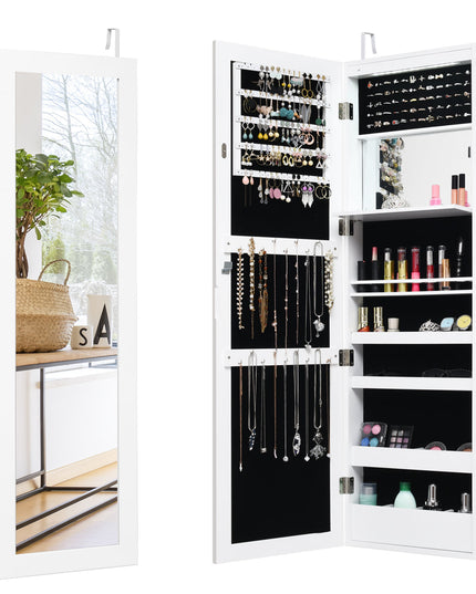 15 LEDs Wall Door Mounted Jewelry Armoire with Mirror - Giantex