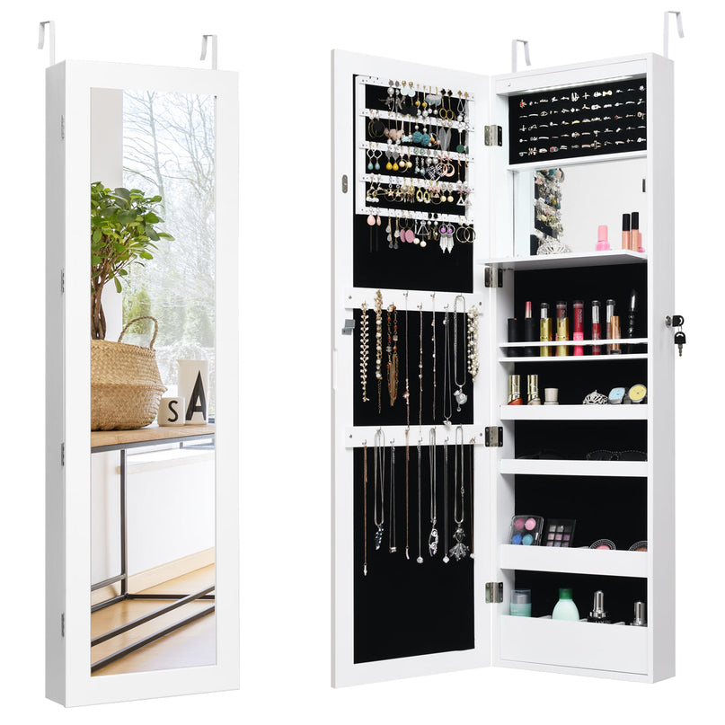15 LEDs Wall Door Mounted Jewelry Armoire with Mirror - Giantex