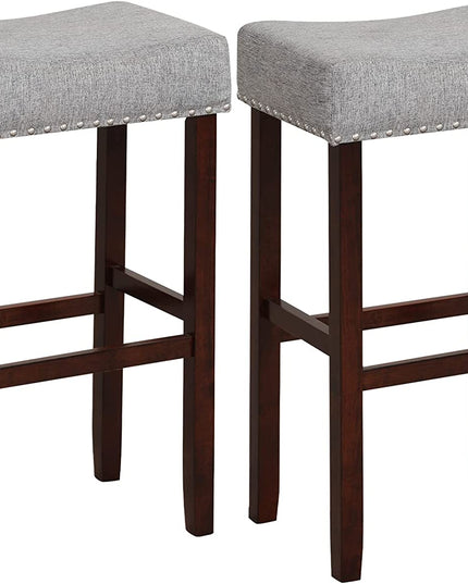 Giantex 29.5" Bar Height Bar Stools Set of 4 - Backless Saddle Barstools with Nailhead Linen Foam Seat