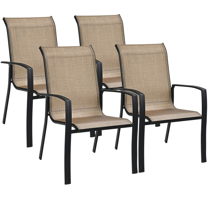 Giantex Metal Camping Chairs with High Backrest Armrest for Porch Deck Pool Beach Yard
