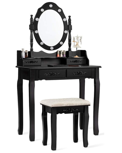 CHARMAID Vanity Set with 10 LED Lights and 4 Drawers - Giantexus