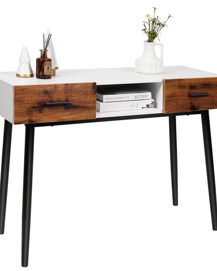 Giantex 48" Console Table, Industrial Style Sofa Table w/ 2 Drawers & Middle Open Shelf