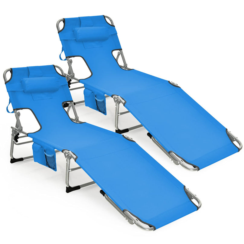 Giantex Tanning Chair Folding Beach Chair w/Face Arm Hole, Washable Pillow, Pocket