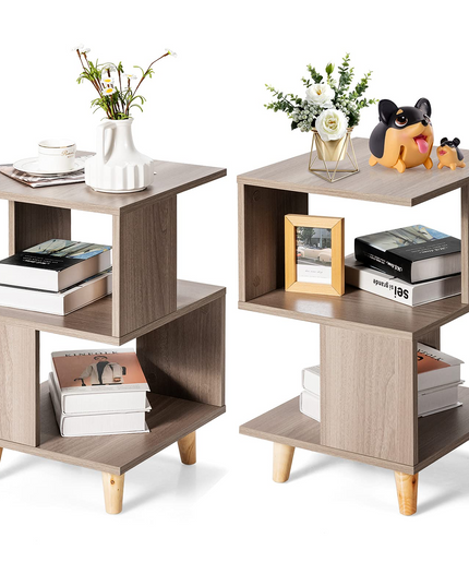 Giantex Set of 2 End Table, Wood Nightstand with Legs (Natural)