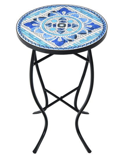 Giantex Folding Mosaic Patio Table, 14'' Outdoor Side Table Round Accent Table Plant Stand with Ceramic Tile Top