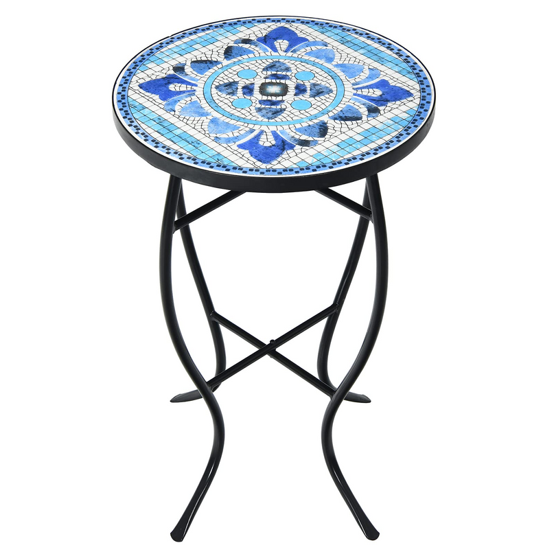 Giantex Folding Mosaic Patio Table, 14'' Outdoor Side Table Round Accent Table Plant Stand with Ceramic Tile Top