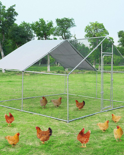 Giantex Large Metal Chicken Coop Walk-in Chicken Coops Run House Shade Cage with Waterproof and Anti-Ultraviolet Cover