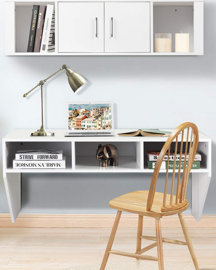 Giantex Wall Mounted Storage Cabinet and Floating Computer Desk Set W/Storage Shelves for Living Room