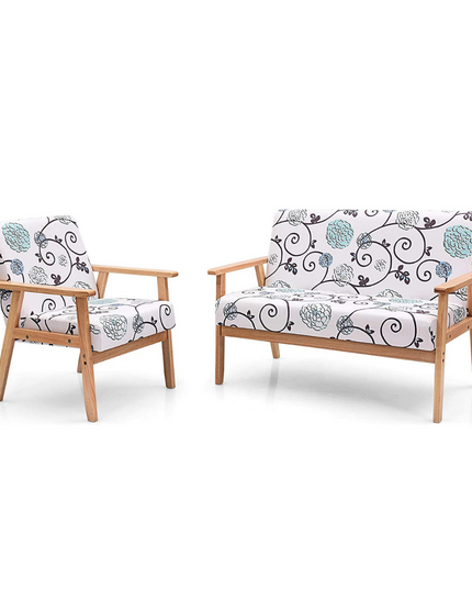 Mid-Century Wooden Loveseat Accent Chair Set - Giantexus