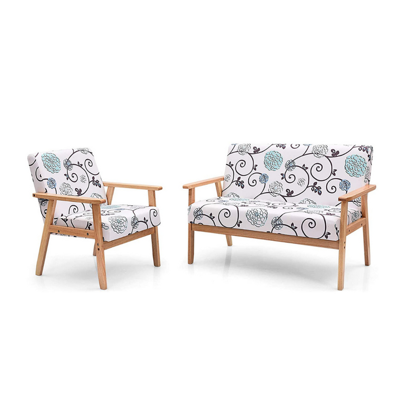 Mid-Century Wooden Loveseat Accent Chair Set - Giantexus