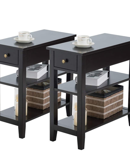 Giantex 3-Tier End Table with Drawer and Double Shelves Narrow Tiered Side Table for Bedroom
