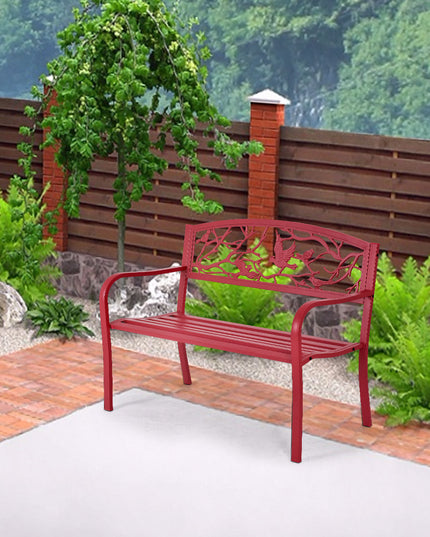 Giantex Patio Garden Bench Park Yard Outdoor Furniture Cast Iron Porch Chair (Red)
