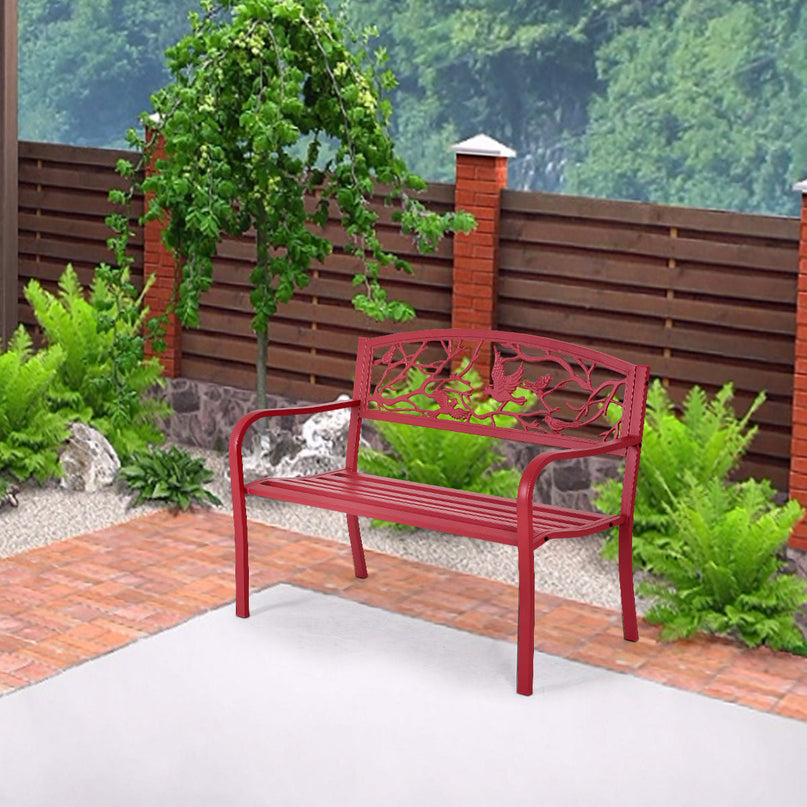 Giantex Patio Garden Bench Park Yard Outdoor Furniture Cast Iron Porch Chair (Red)