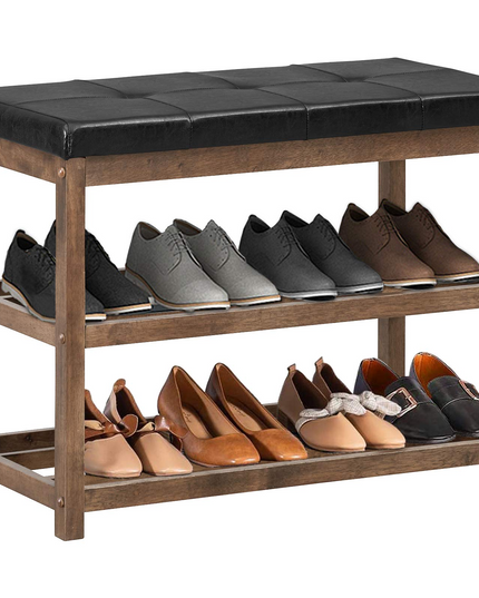 Giantex Shoe Bench, Wood Shoe Rack Bench with Cushion Seat