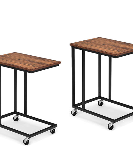 Giantex End Table Accent Sofa Side Table Wooden Rectangle Telephone Table with Rolling Casters