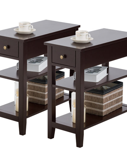 Giantex 3-Tier End Table with Drawer and Double Shelves Narrow Tiered Side Table for Bedroom