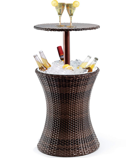 Giantex Outdoor Cool Bar Rattan Style Patio Cool Bar Table Adjustable Height