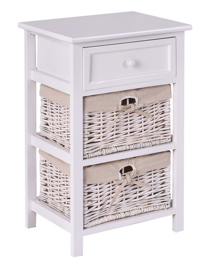 Giantex Wooden Nightstand 3 Tiers W/ 2 Baskets and 1 Drawer Bedside Sofa Storage Organizer