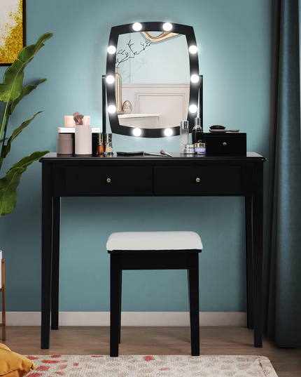 Giantex Modern Bedroom Makeup Desk Dressing Table with Cushioned Stool for Girls Women