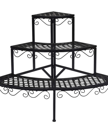 Giantex Étagère d'angle pour plantes, support métallique à 3 niveaux pour fleurs, étagère d'angle en forme d'échelle pour plantes en pot.