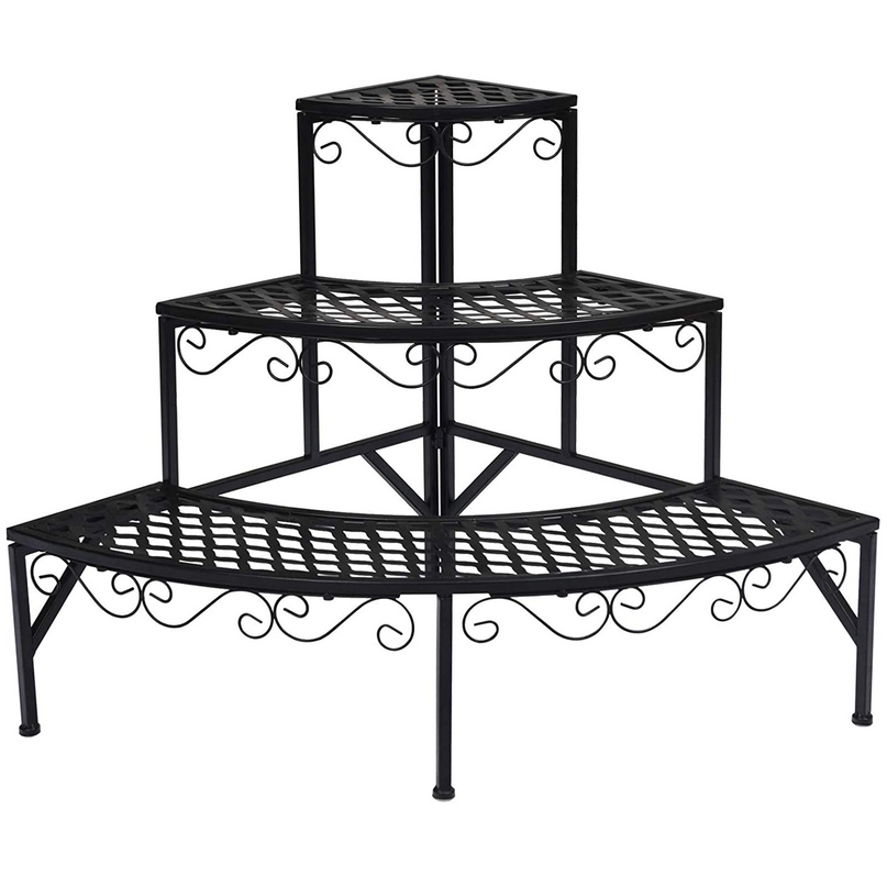 Giantex Étagère d'angle pour plantes, support métallique à 3 niveaux pour fleurs, étagère d'angle en forme d'échelle pour plantes en pot.