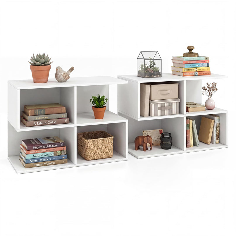 Giantex 4-Cube Book Shelf | 17" Modern S-Shaped Couch End Sofa Side Table with Storage (1/2)