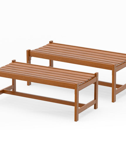 Giantex Solid Wood Patio Bench Backless Outdoor Bench with Curved Slatted Seat