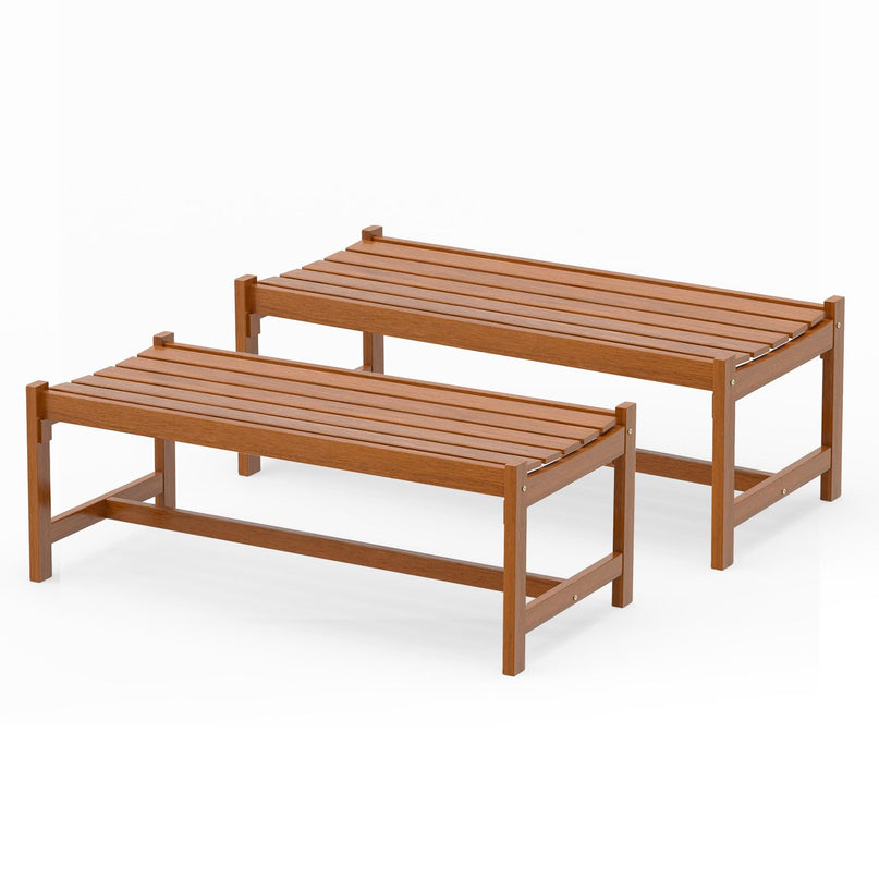 Giantex Solid Wood Patio Bench Backless Outdoor Bench with Curved Slatted Seat