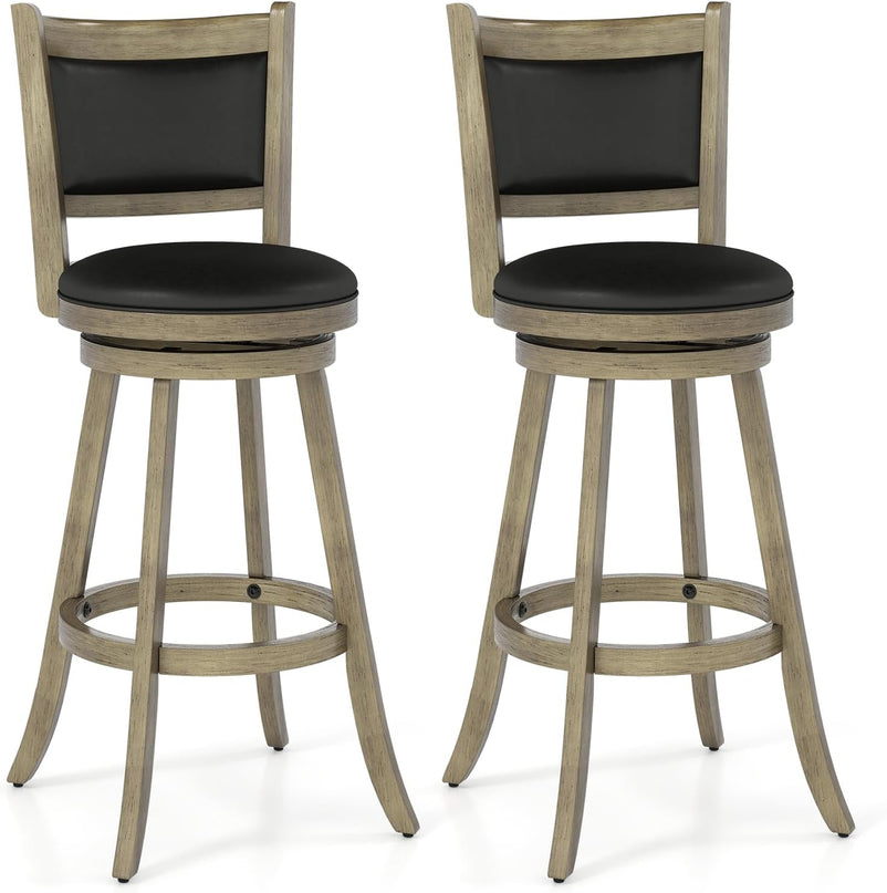 Giantex Accent Wooden Swivel Back Counter Height Bar Stool, Fabric Upholstered Design