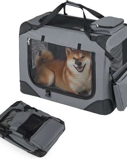Giantex Folding Soft Dog Crate with 5-Sided Mesh & 3 Doors