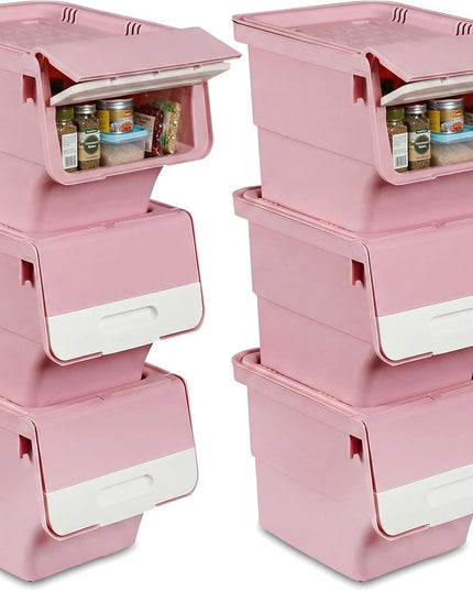 Bacs de Rangement Empilables en Plastique Giantex avec Couvercles et Roues