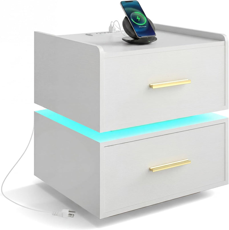 Giantex Semi-Floating LED Night Stand with Charging Station & 2 Storage Drawers (1/2)