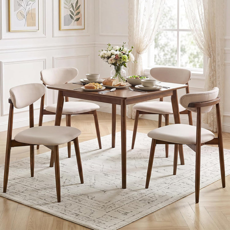 Giantex Wooden Dining Chairs Set of 2/4 with Curved Back & Fabric Padded Seat