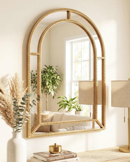 CHARMAID Gold Beaded Wall Mirror | Decorative Vanity Mirrors for Bathroom