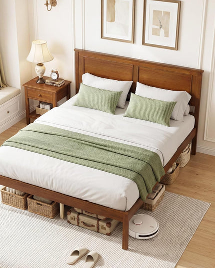 Giantex Mid-Century Modern Wood Queen/Full/Twin Size Bed Frame with Headboard