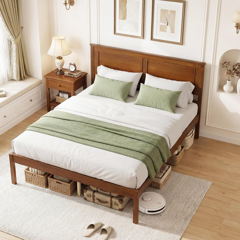 Giantex Mid-Century Modern Wood Queen/Full/Twin Size Bed Frame with Headboard