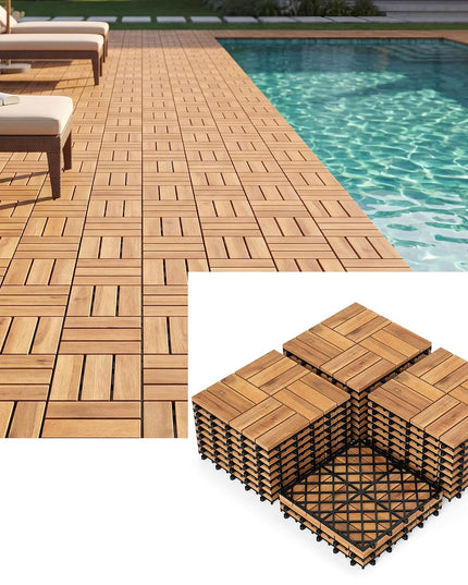 Giantex 12" x 12" Acacia Wood Interlocking Patio Flooring Tiles with Drainage Base